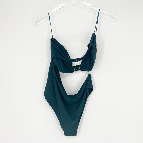 NWT ZARA Metallic Cut Out Bathing Suit XL Green - Picture 3 of 7